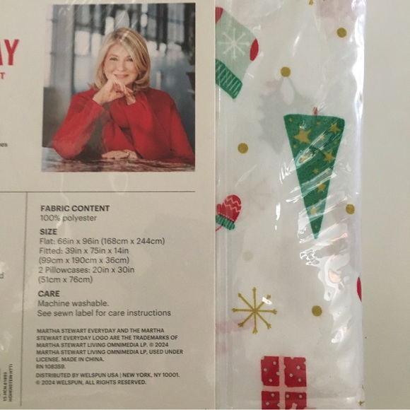 NEW TWIN Martha Stewart Sheet Set 4pc Flat Fitted 2 Pillowcases Christmas Theme - Picture 7 of 9